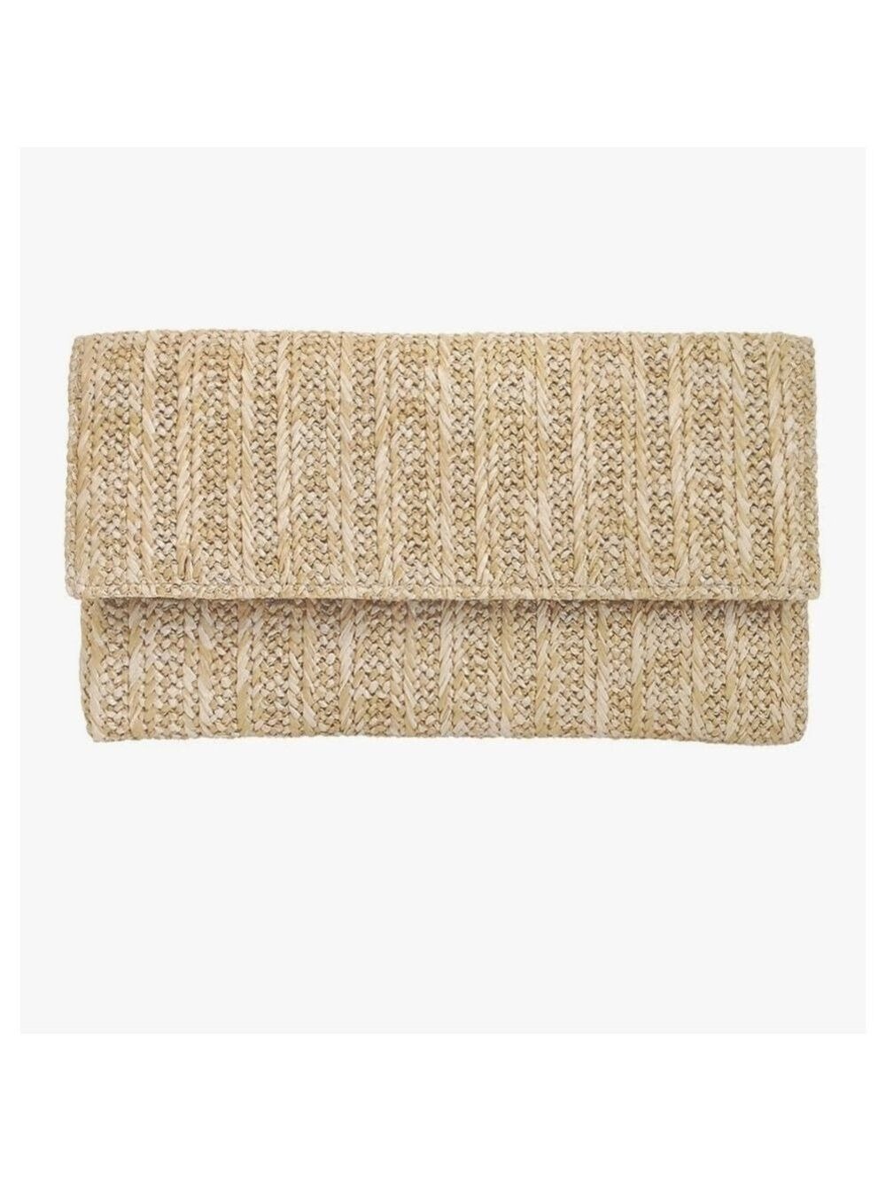 J&B NATURAL STRAW FLAT CLUTCH SHOULDER AND CROSSBODY BAG NWT
